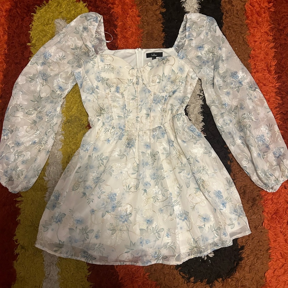 Lulu's Blue and Cream Floral womens Dress
